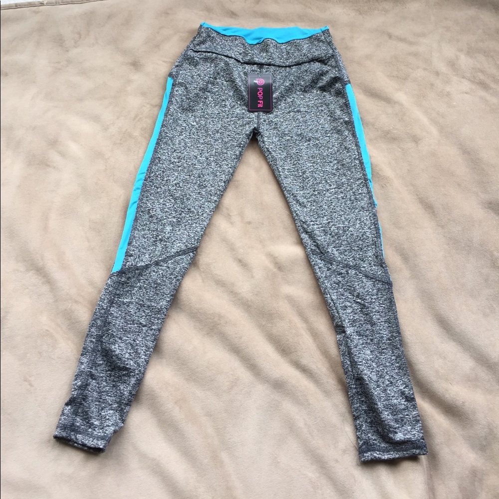 POPFit Leggings Size S NWT Full Length Grey & Blue