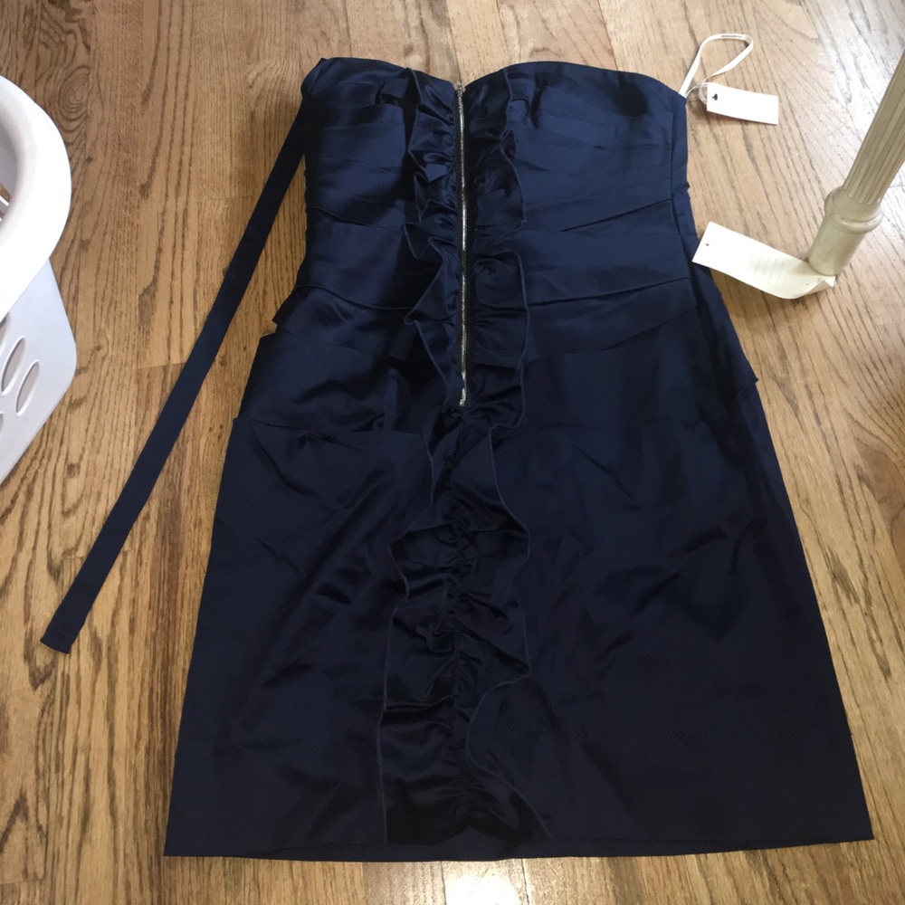 Blue strapless mini dress with ruffle