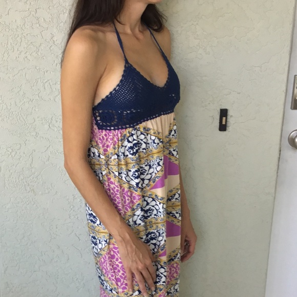 Bohemian Blue Crochet Maxi Dress - Picture 4 of 4