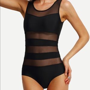 Mesh panel one piece swimsuit
