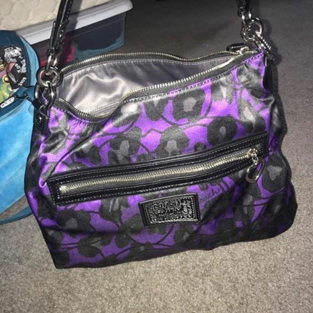 black and purple leopard coach purse