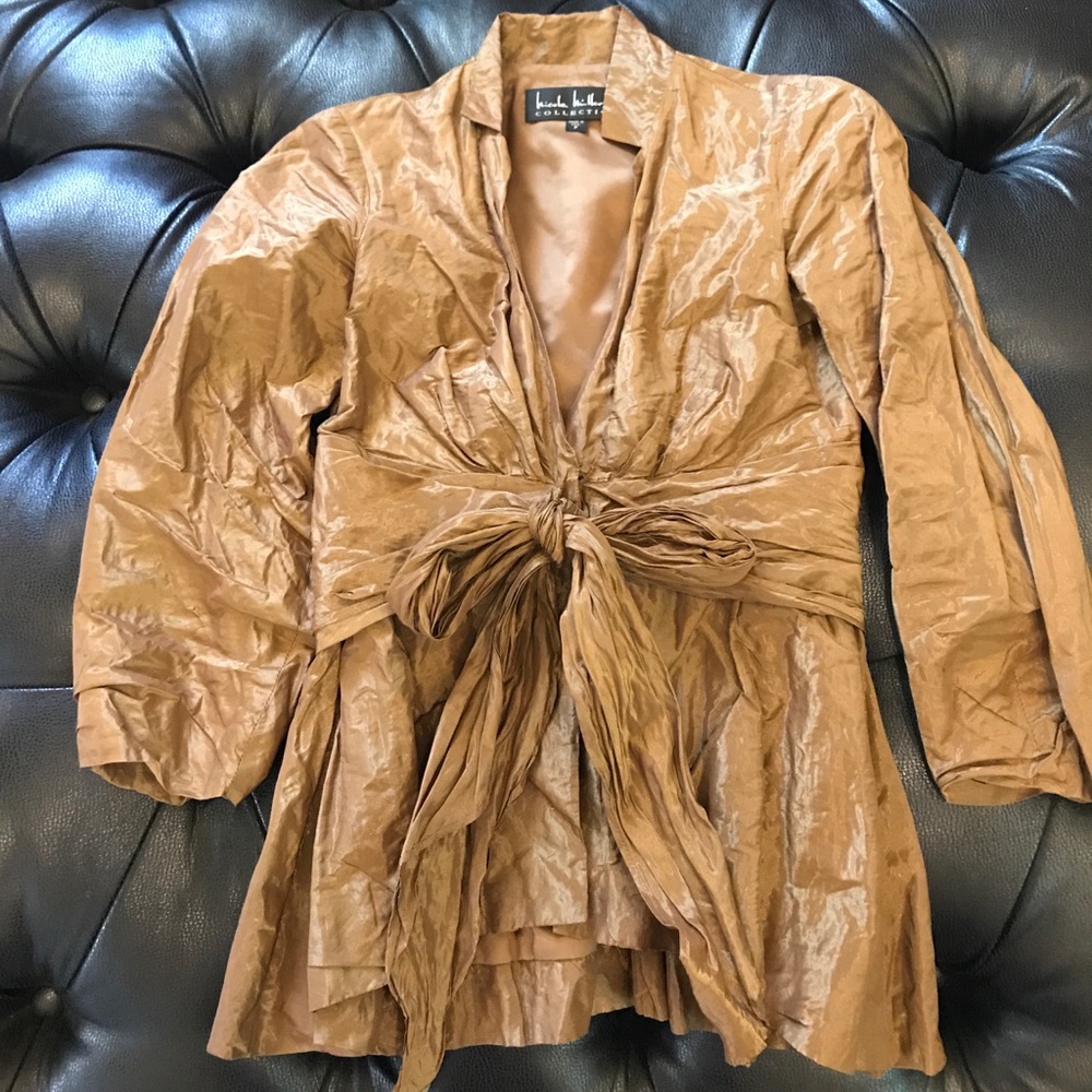 🎉NICOLE MILLER BRONZE BLOUSE WITH BOW S