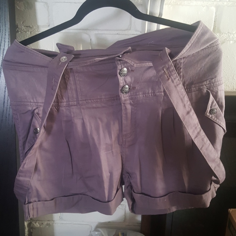 High waist shorts with suspenders lavendar purple