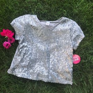 Silver Sequin Short Sleeve Crop Top
