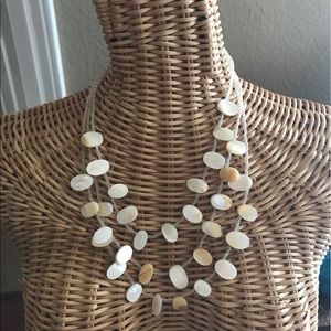 Oval real white mother of pearl 3-tier necklace