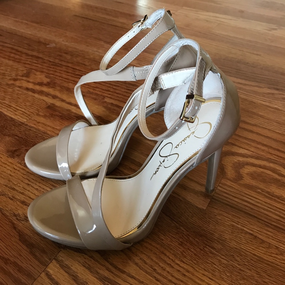 Jessica Simpson patent nude leather strappy heels