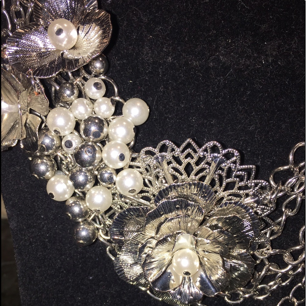 Multi strand silver necklace and earring set