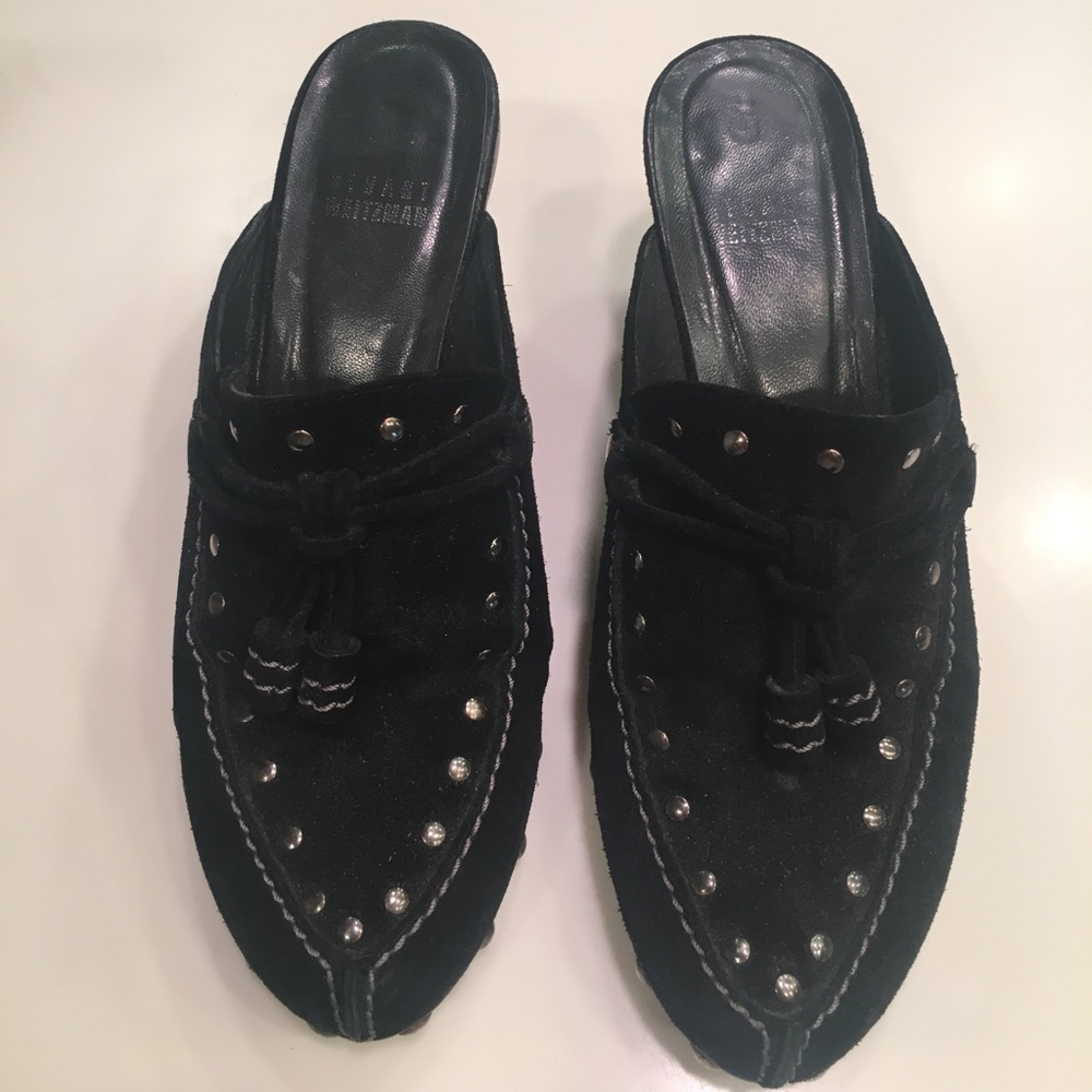 Stuart Weizmann Black Suade Clogs