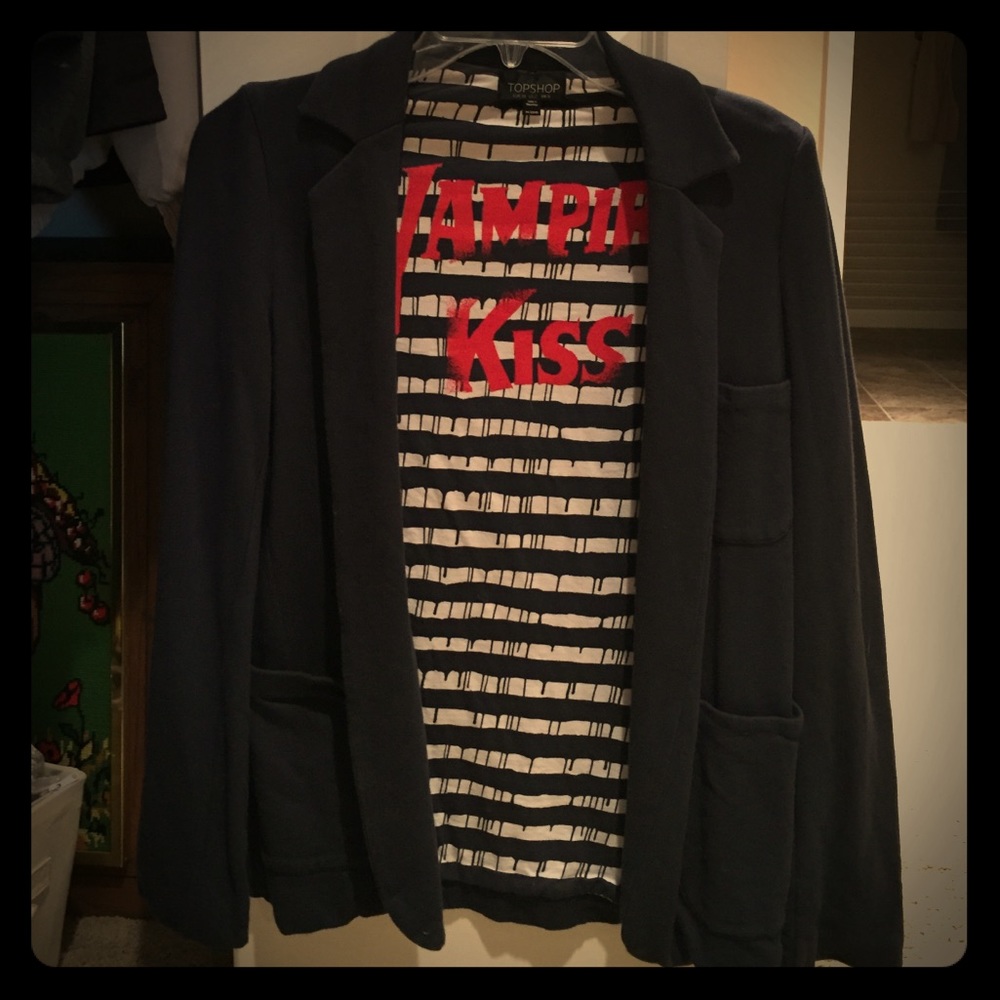 Topshop Navy cotton blazer