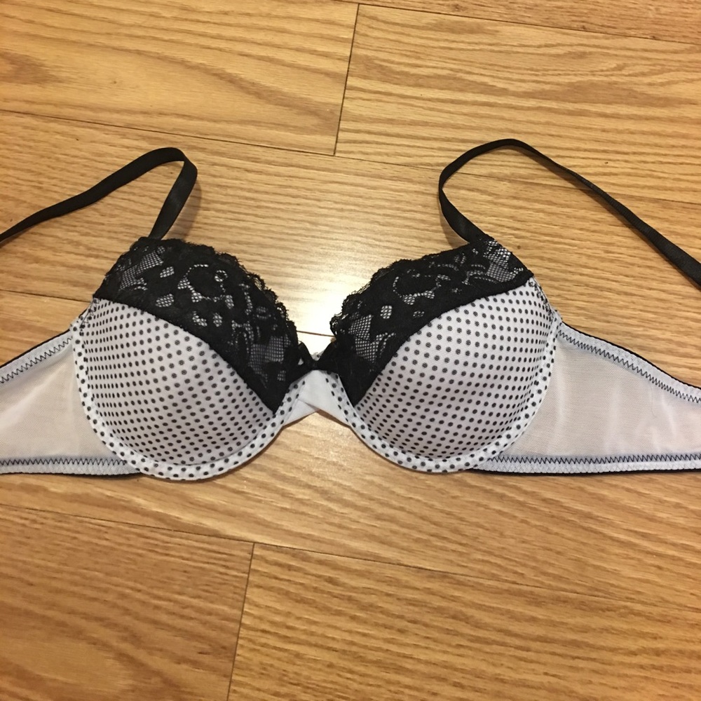 Black and white polka dot/lace bra