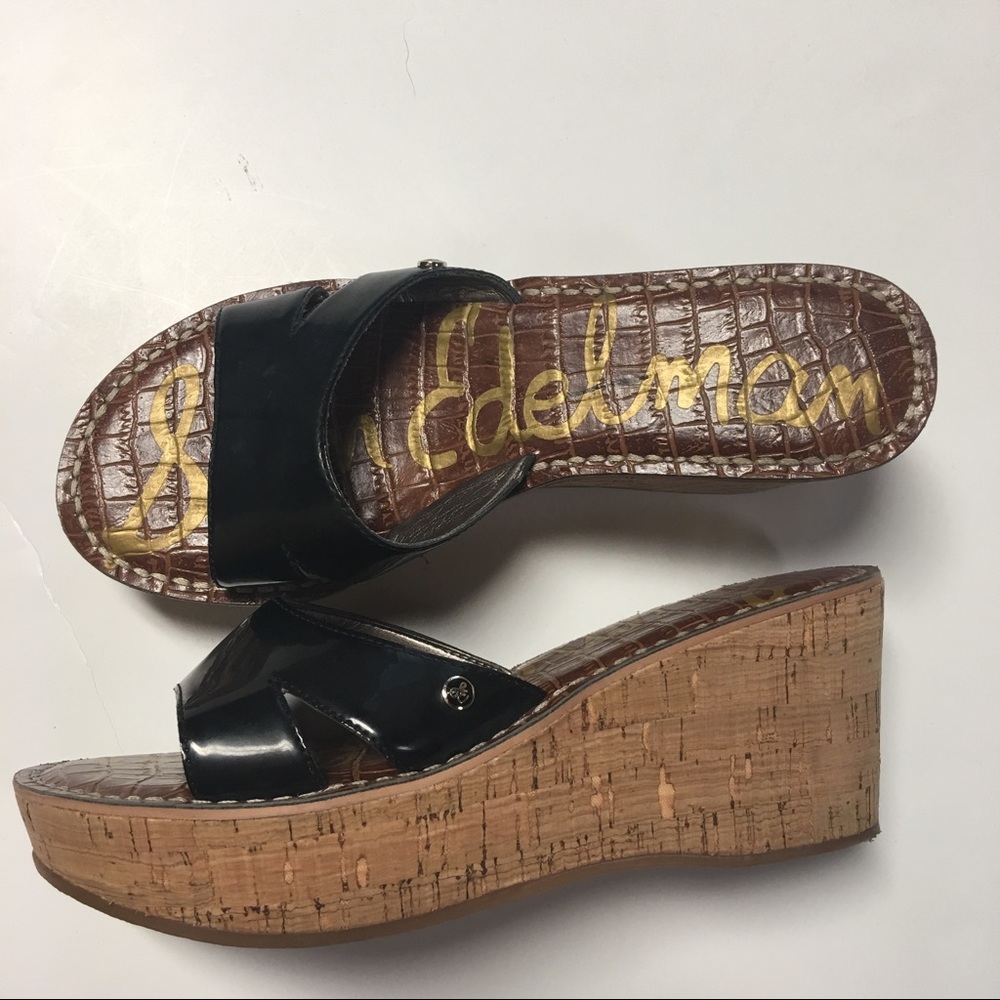 Sam Edelman Black Cork Wedge Slide Sandals Slip On