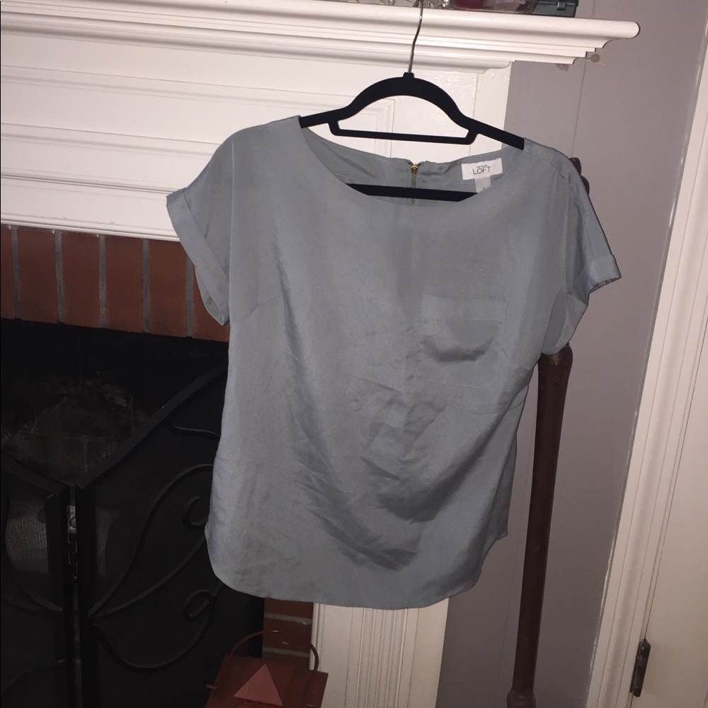 Ann Taylor Loft Silky Tee with Gold Zipper Accent