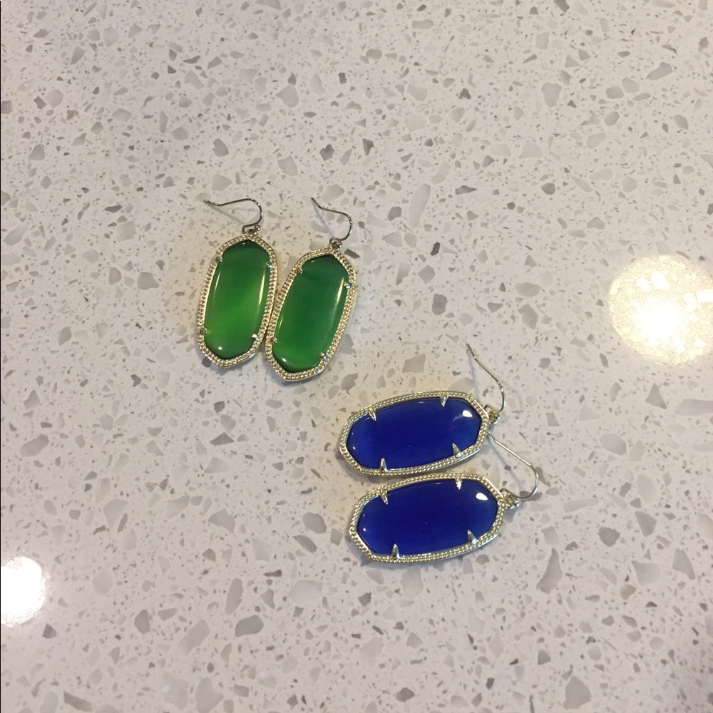 Kendra Scott Green and Blue Elle earrings.