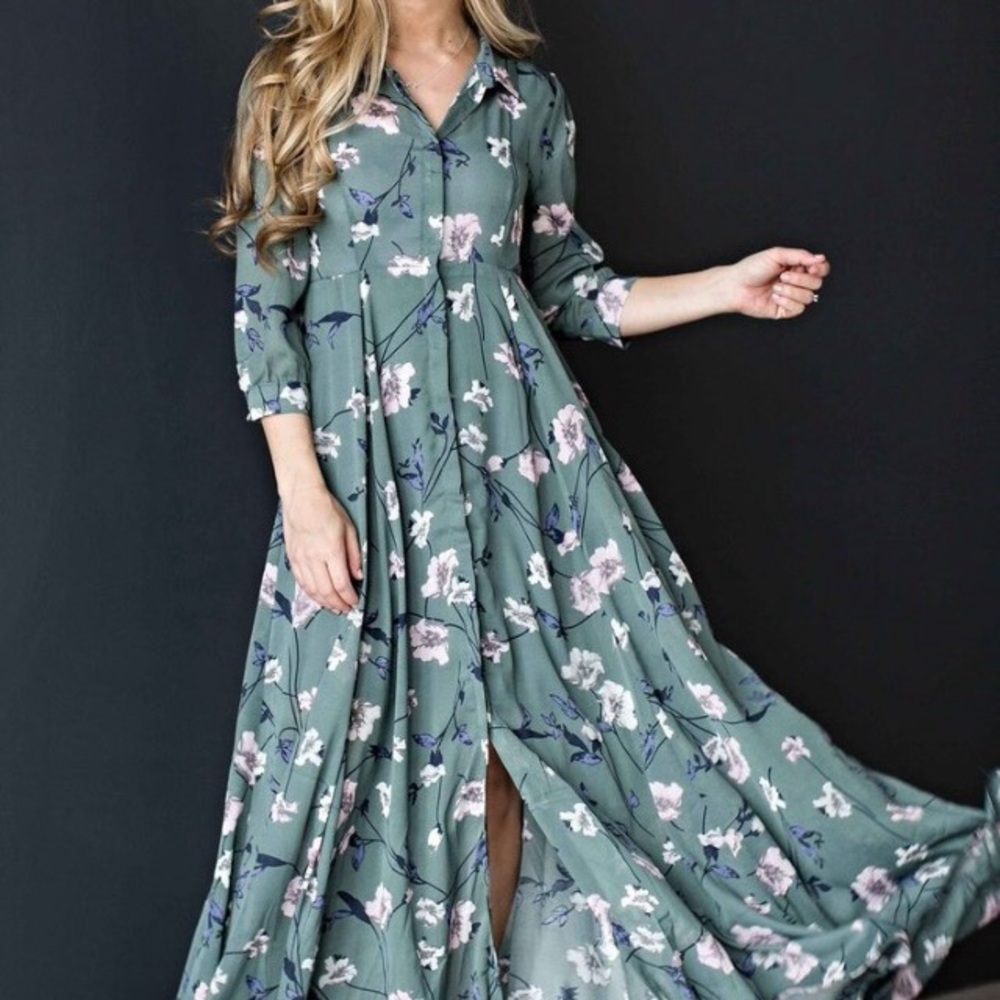 Green Floral maxi dress
