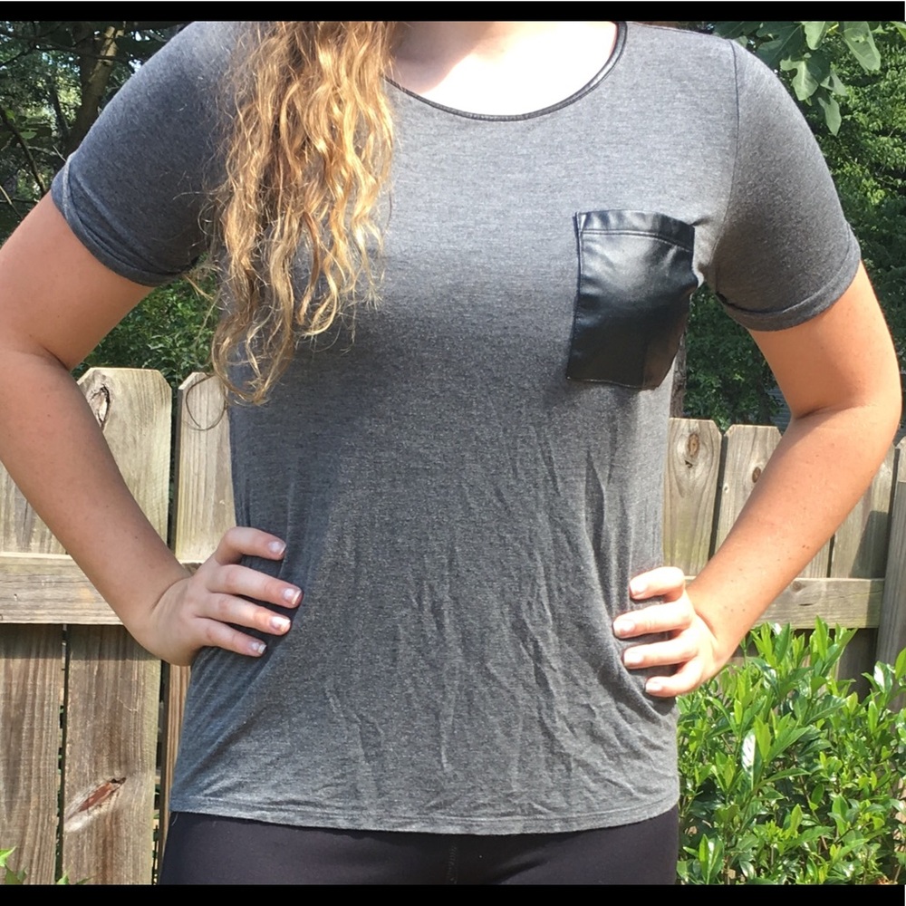 Forever 21 gray and faux leather pocket t-shirt