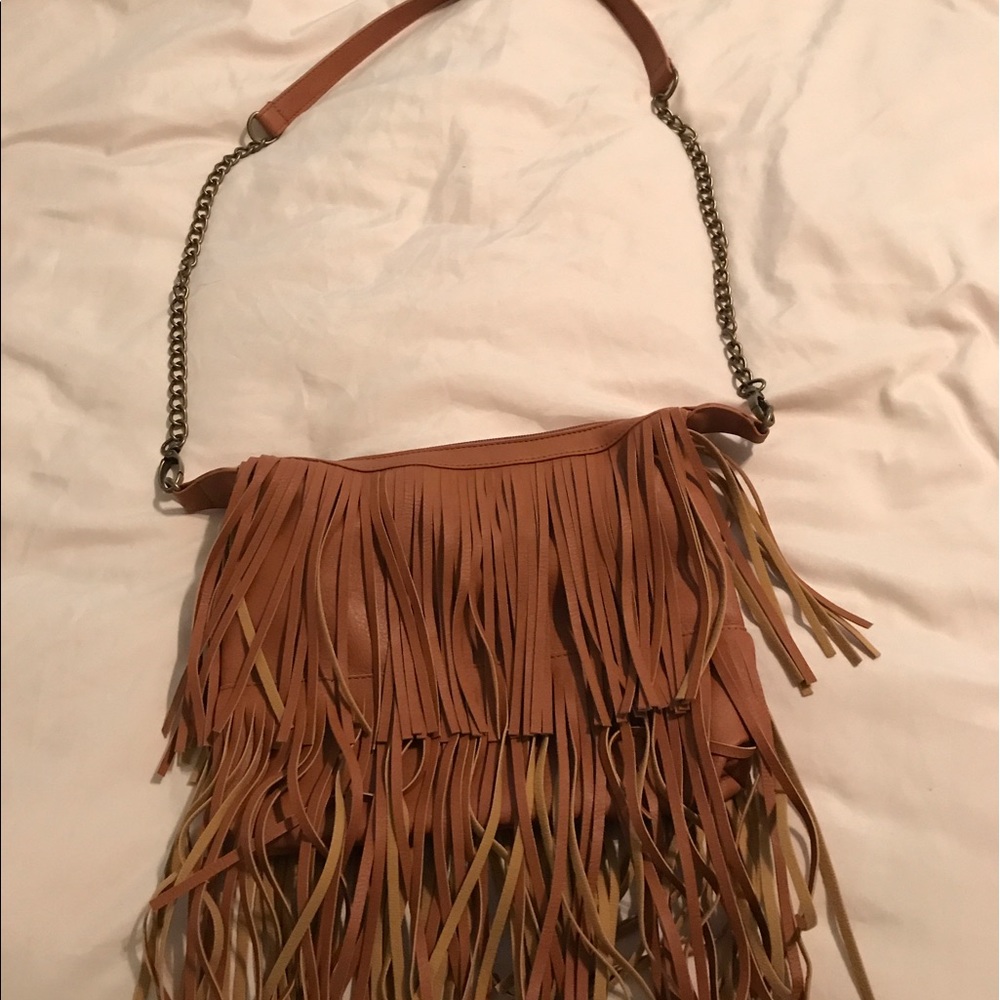 Camel color fringe small cross body bag!