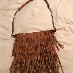 Camel color fringe small cross body bag!