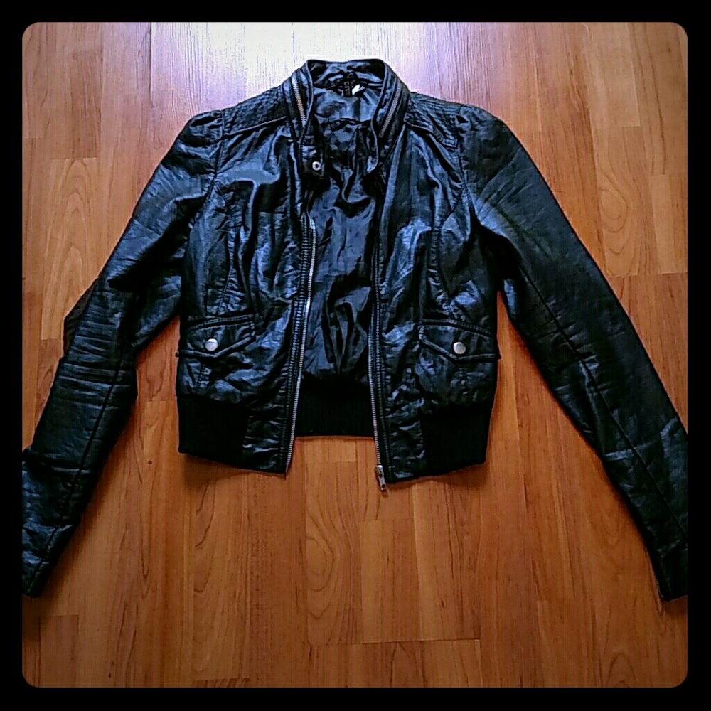 H&M Black Faux Leather Moto Jacket GUC