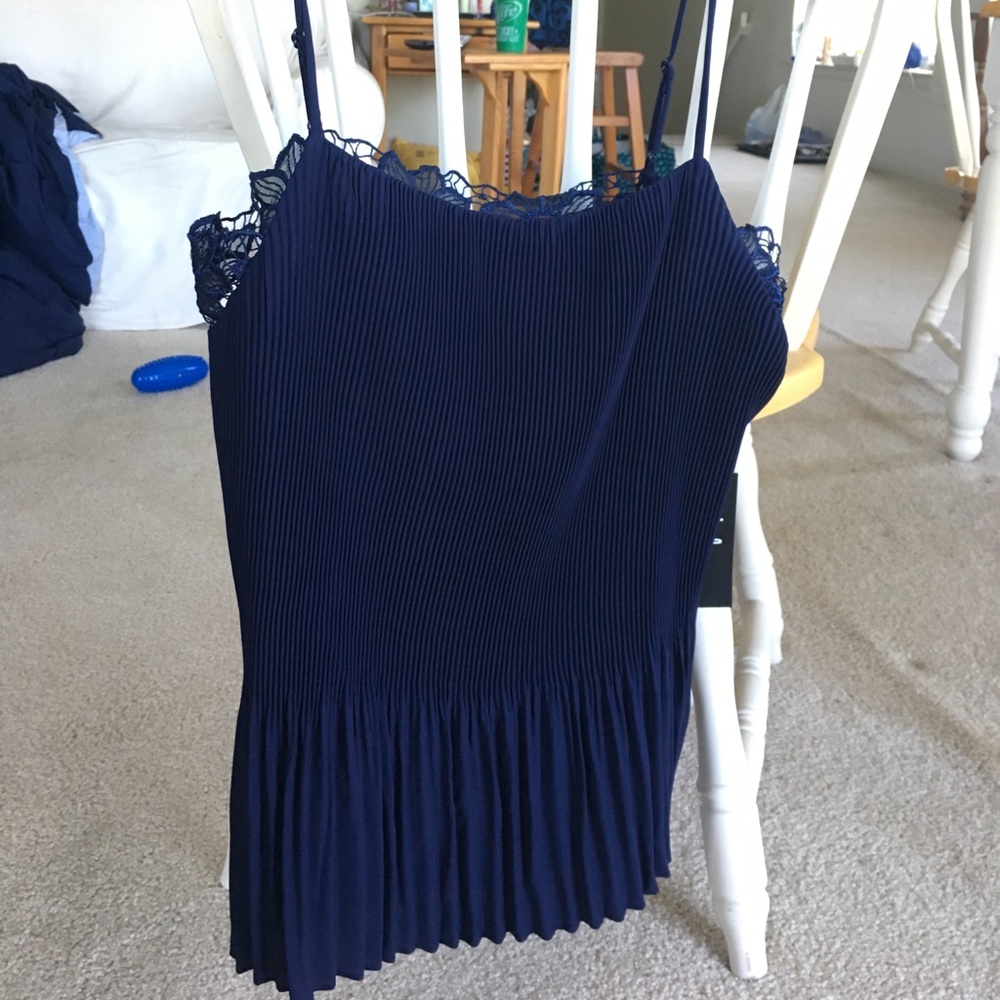 Lulus Navy tank with pleat & lace details