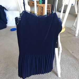 Lulus Navy tank with pleat & lace details