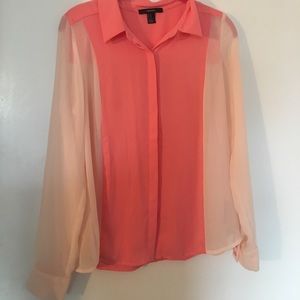 Pink silk button down top