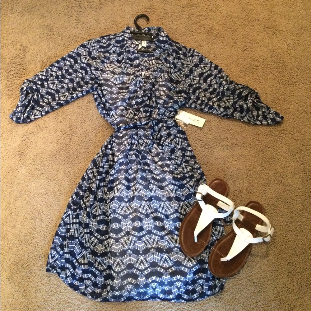 Blue and white sheer dress