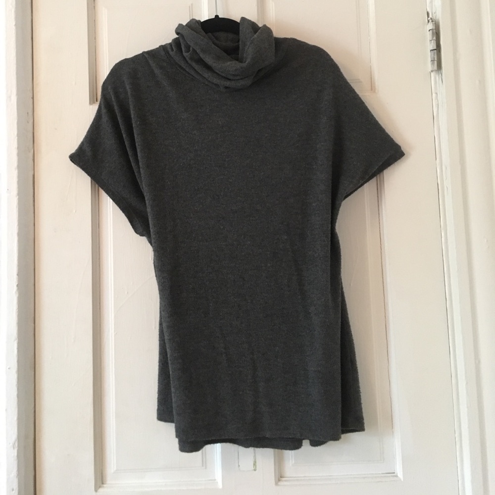 Grey Turtleneck Short Sleeve Sweater