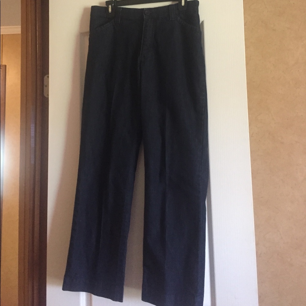 Petite wide hem blue jeans