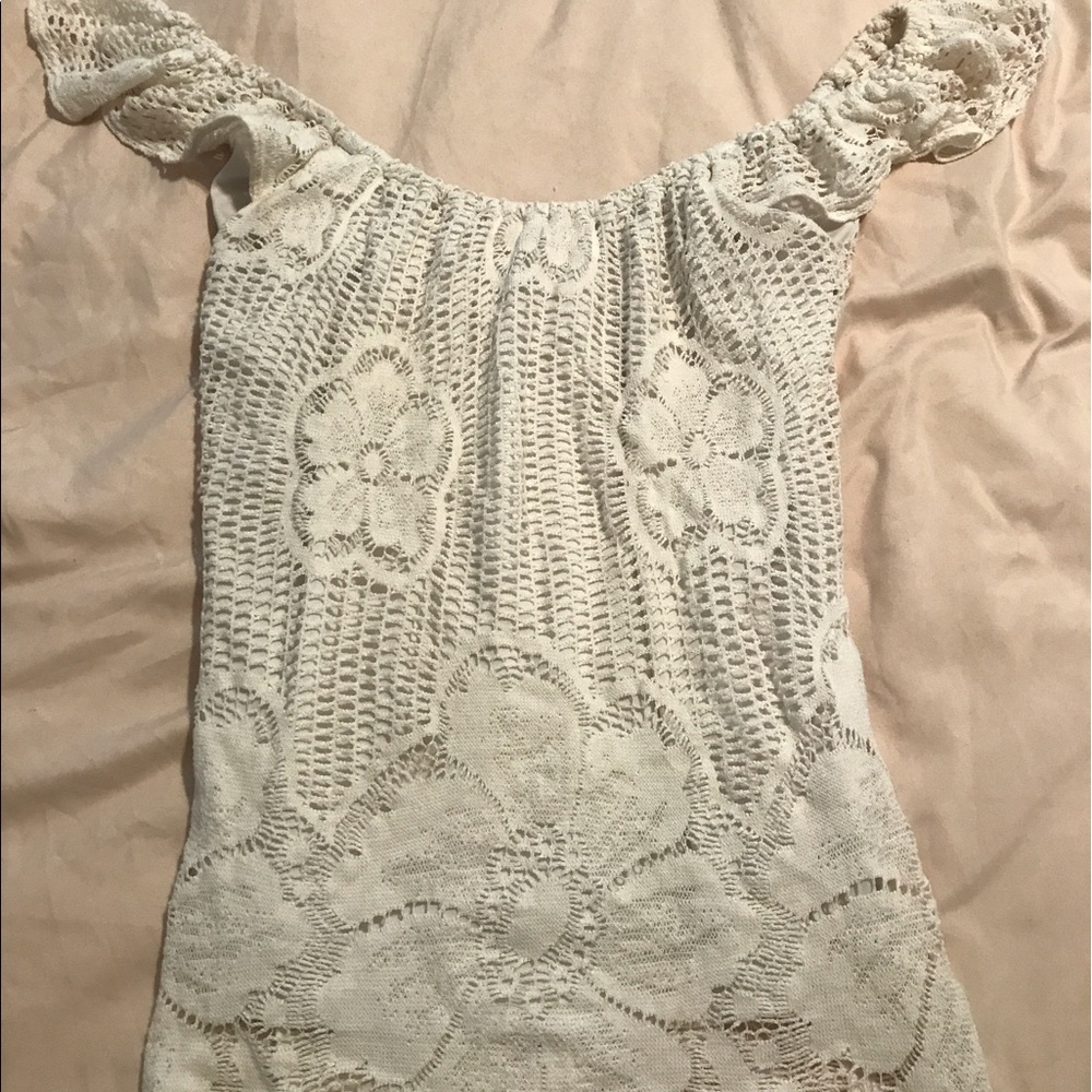 Off shoulder cream lace top