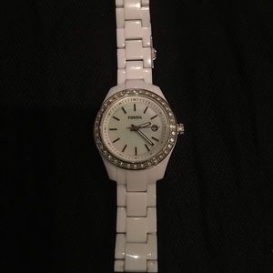 White fossil watch with Crystal detail