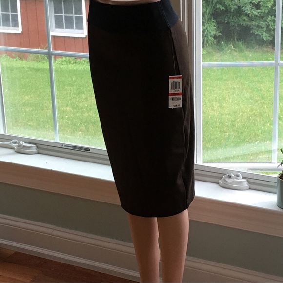 NEW ALFANI brown black body con career skirt midi - Picture 5 of 5