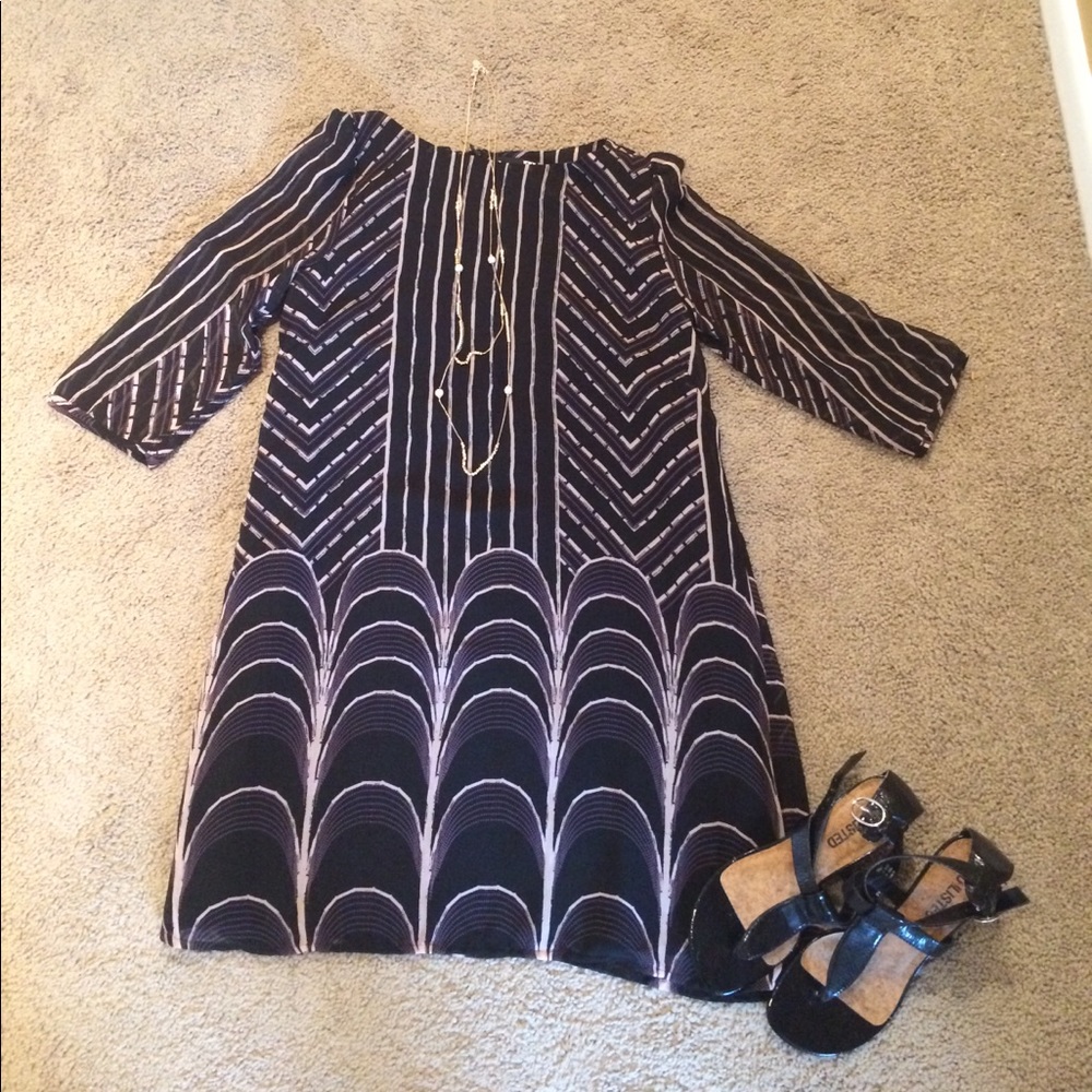 Black beige shift dress
