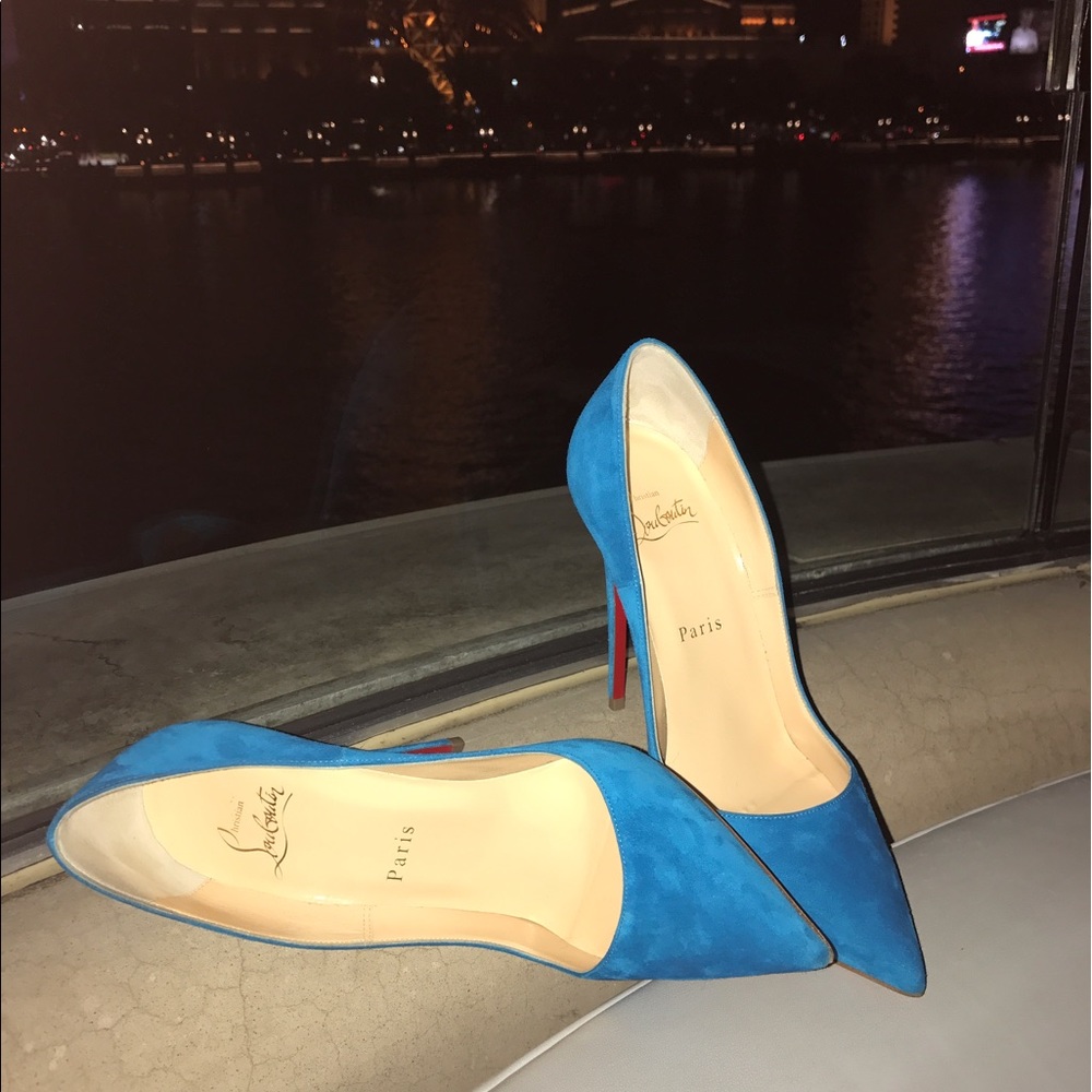 Christian Louboutin blue suede heels