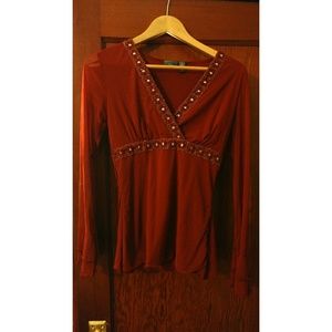 Red v neck beaded top