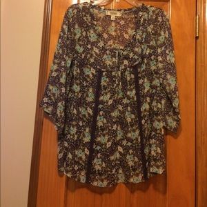 Purple and blue flower blouse
