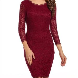 V-Back Lace Dress  Burgundy