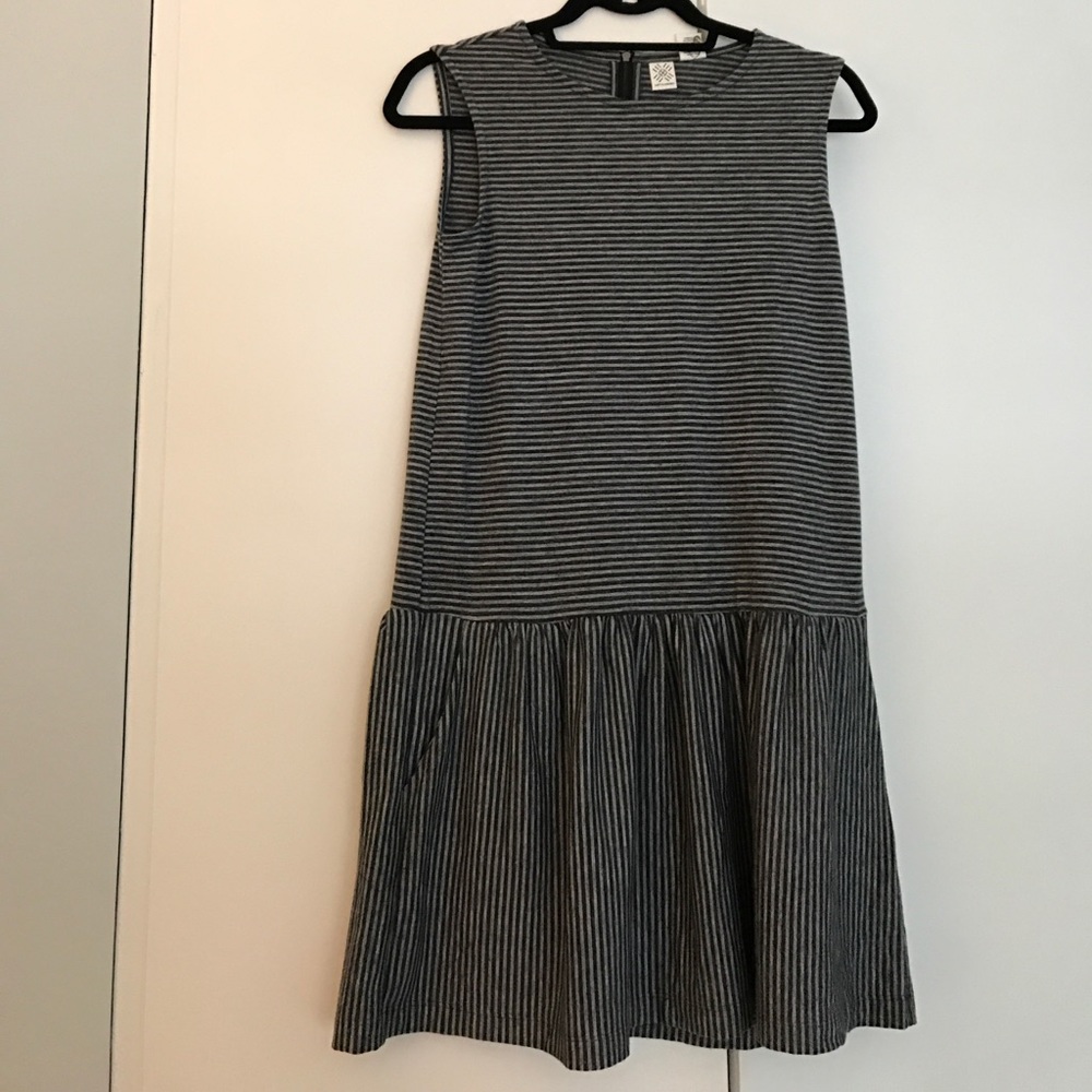 Grey stripped drop waist dress - NWT