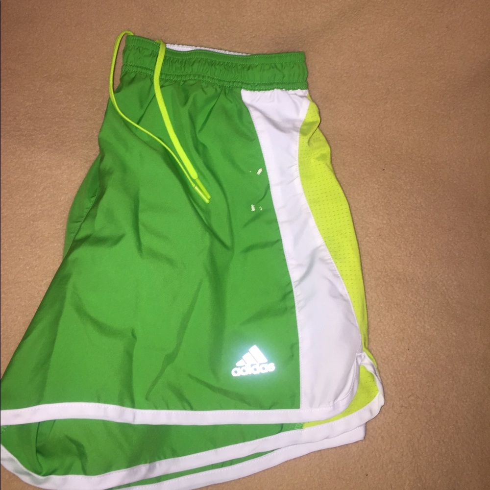 Adidas green running shorts