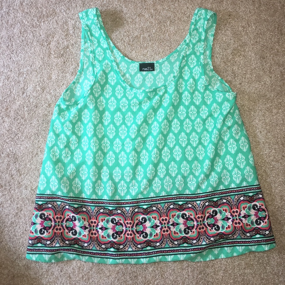 Green Patterned Tank Top