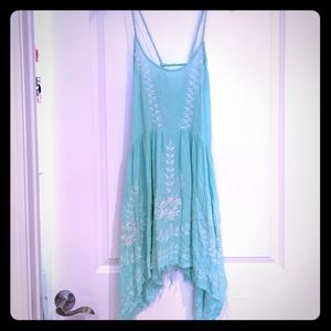 Free People Mint Embroidered Open Back Dress