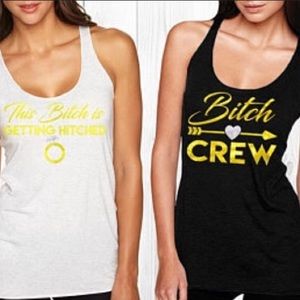 Bridal tank top/ getting hitched crew/ rhinestone