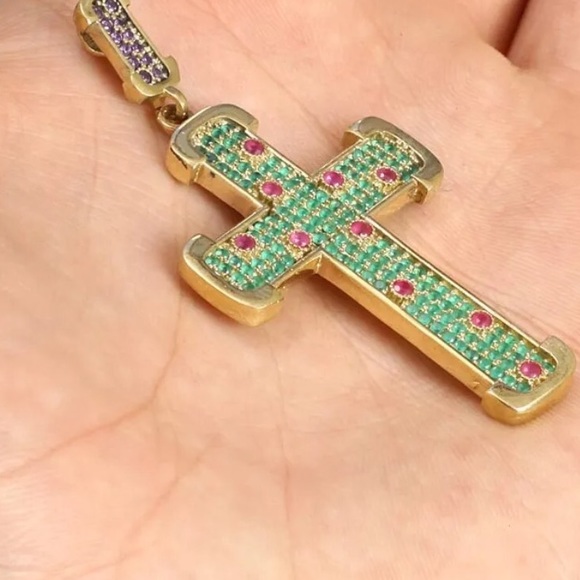 Cross handmade Emerald, Ruby, Amethyst.925 silver - Picture 2 of 4