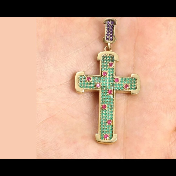 Cross handmade Emerald, Ruby, Amethyst.925 silver - Picture 4 of 4