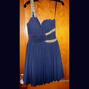 Navy blue prom dress 1strap