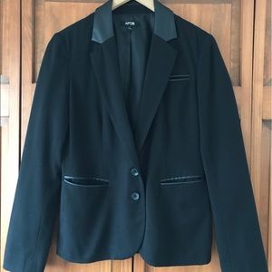 APT 9 black blazer with faux leather trim