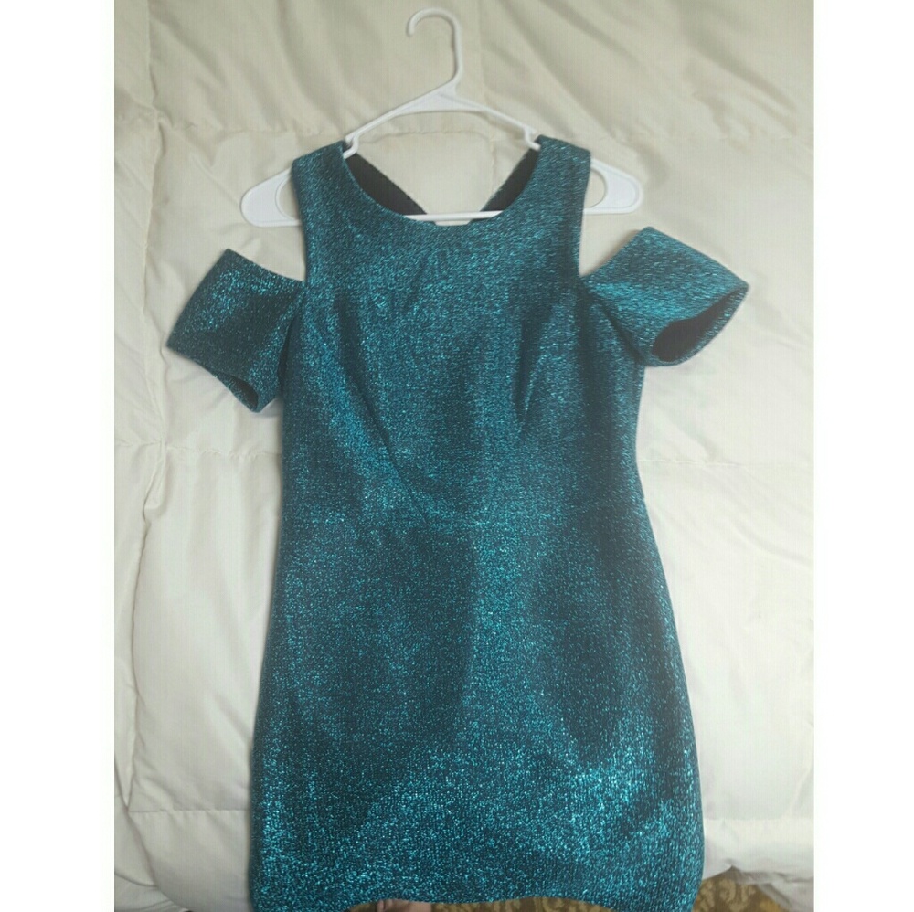 SOLD Topshop Teal Metallic Cut out Dress