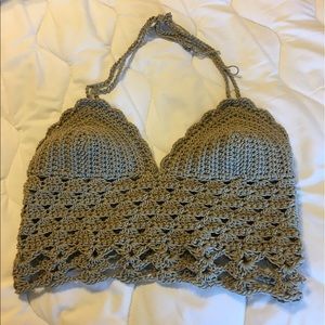 Crochet crop top in taupe