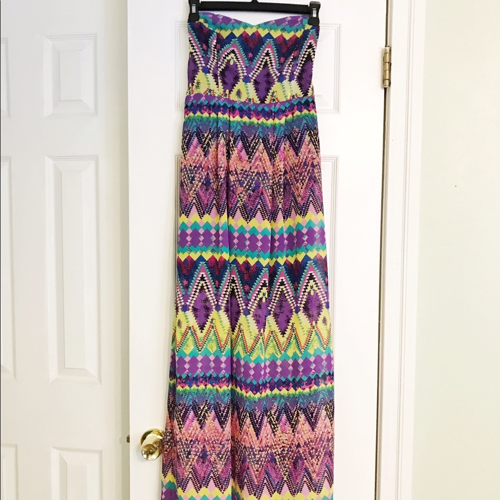 Strapless Colorful Printed Maxi Dress