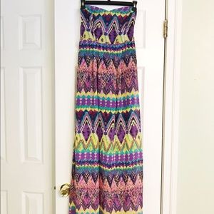 Strapless Colorful Printed Maxi Dress