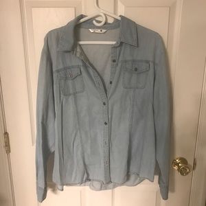 Light wash denim button-up shirt